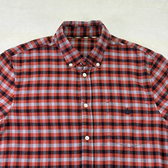 Aquascutum London Flannel Red Tattersall Long Sleeve Button Down Shirt Size M - Picture 2 of 11